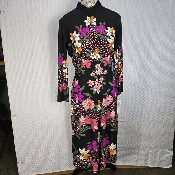 London Style Women's Floral Mock Neck All Over Print Modest Midi Dress NWT - Picture 1 of 7